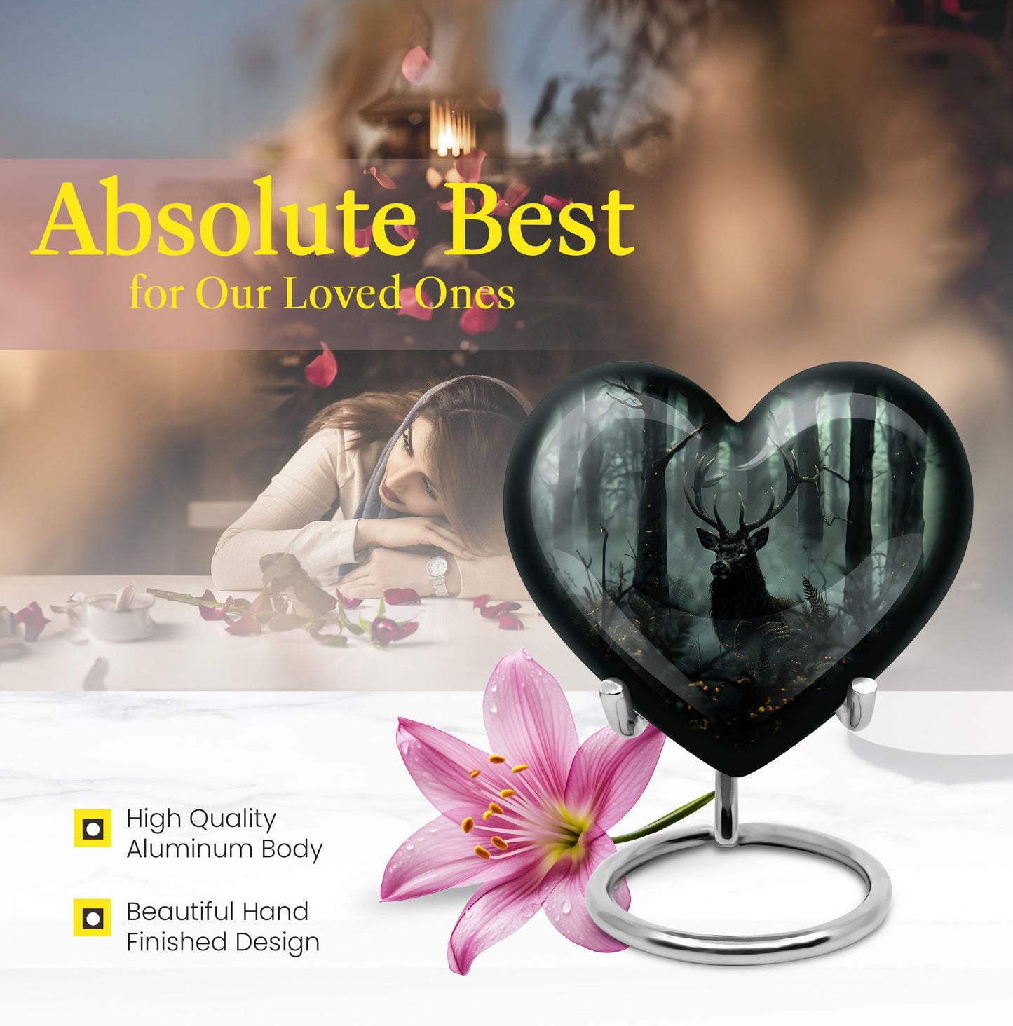 10 inch heart-shaped deer urn 