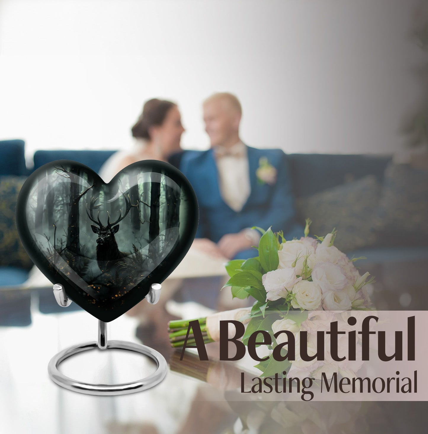 10 inch heart-shaped deer urn 