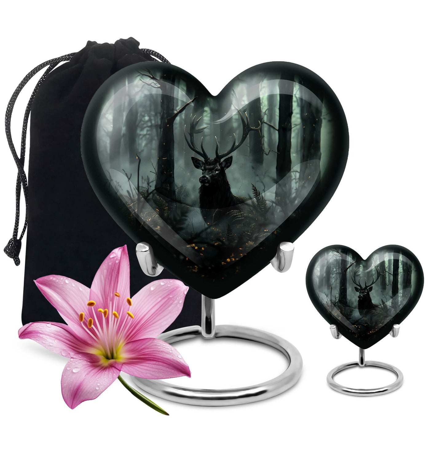 10 inch heart-shaped deer urn 
