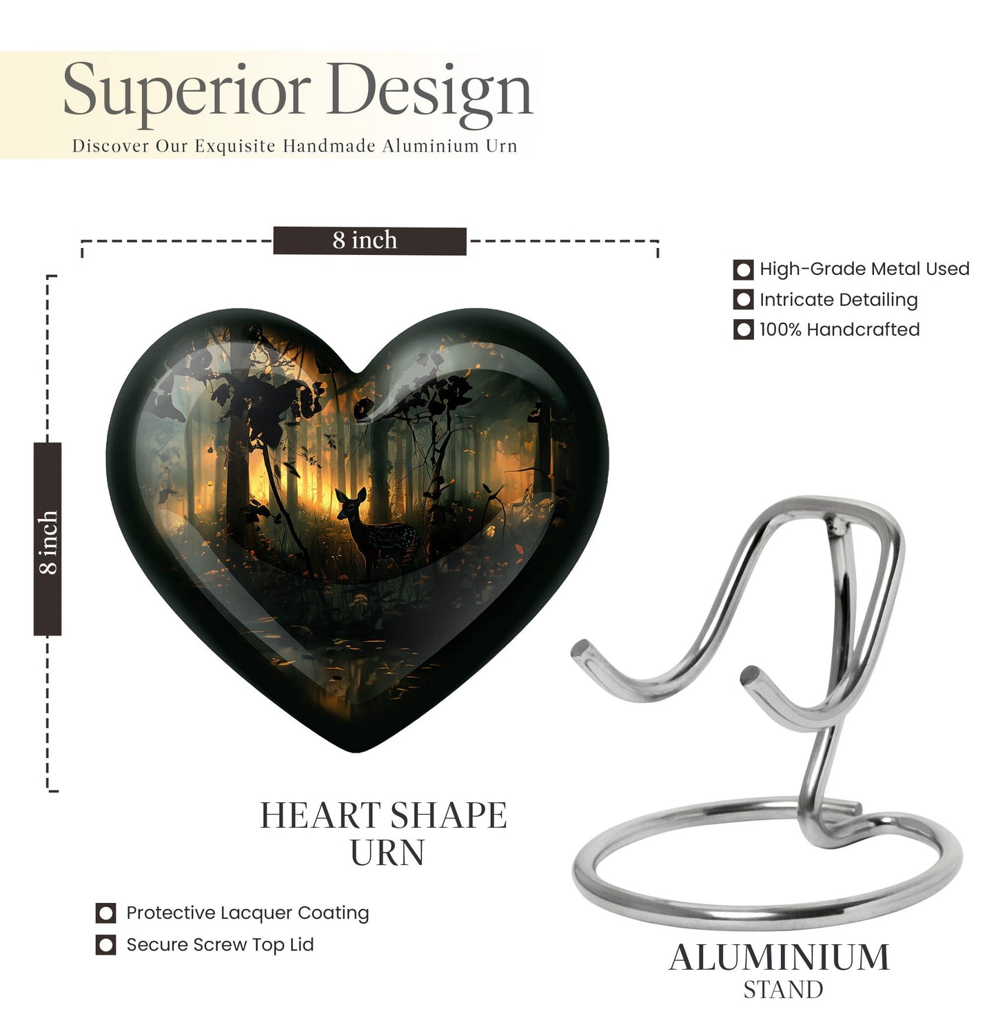  Deer Urn, heart-shaped memorial urn 