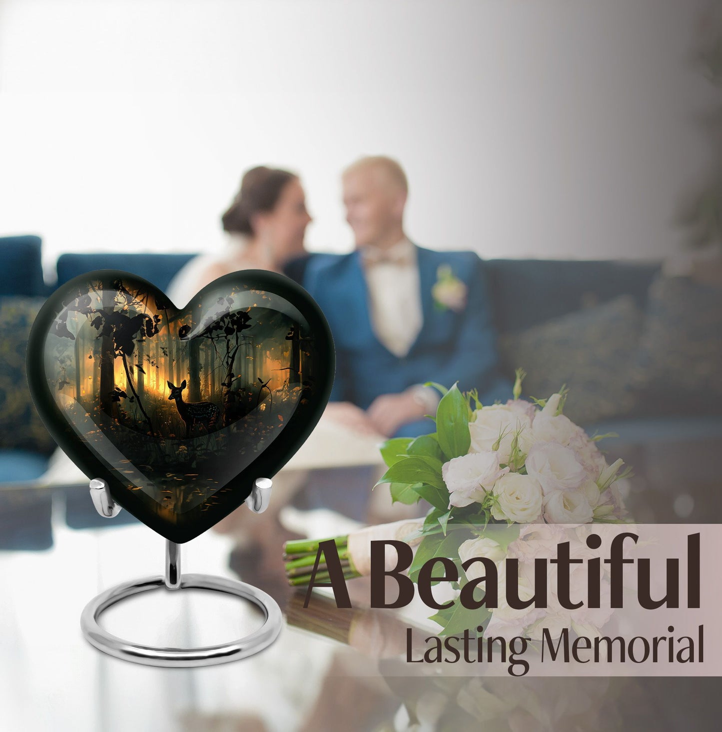  Deer Urn, heart-shaped memorial urn 