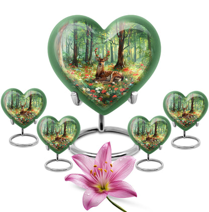 Heart-shaped deer urn with a Gramophone theme, ideal for mother's cremation ashes
