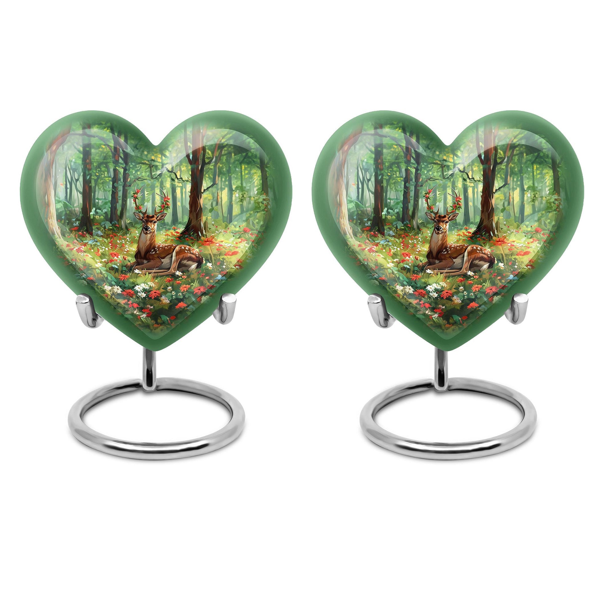 Heart-shaped deer urn with a Gramophone theme, ideal for mother's cremation ashes