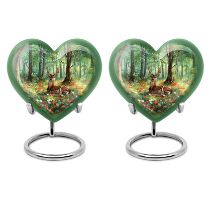 Heart-shaped deer urn with a Gramophone theme, ideal for mother's cremation ashes