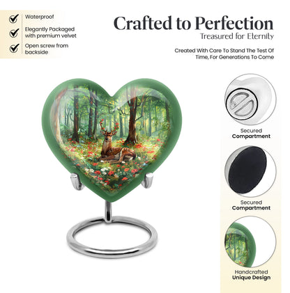 Heart-shaped deer urn with a Gramophone theme, ideal for mother's cremation ashes