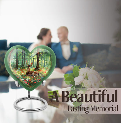 Heart-shaped deer urn with a Gramophone theme, ideal for mother's cremation ashes