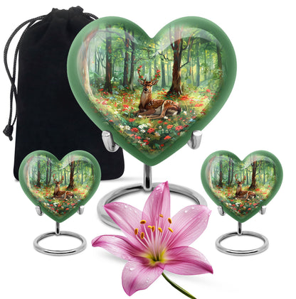 Heart-shaped deer urn with a Gramophone theme, ideal for mother's cremation ashes