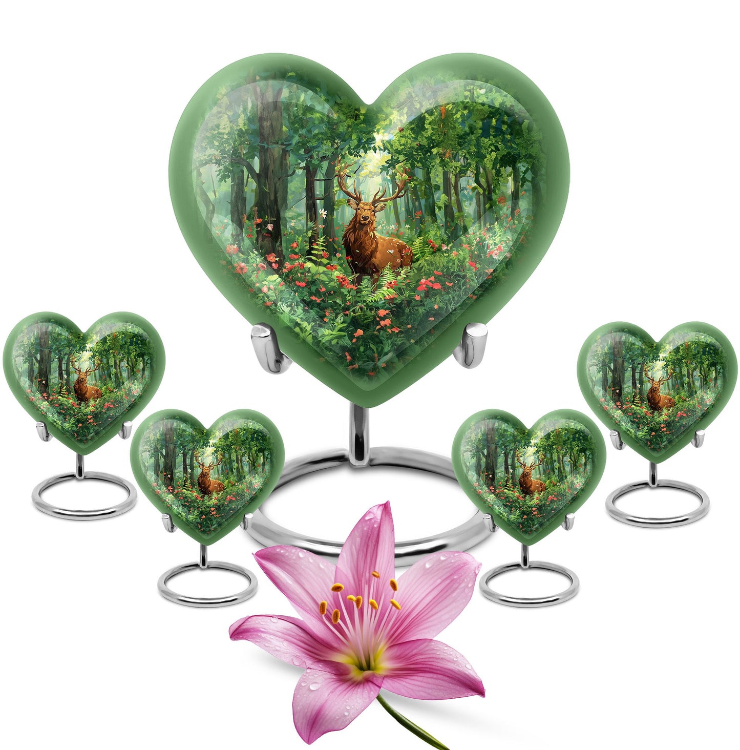 Engraved Hearts themed deer memorial urn