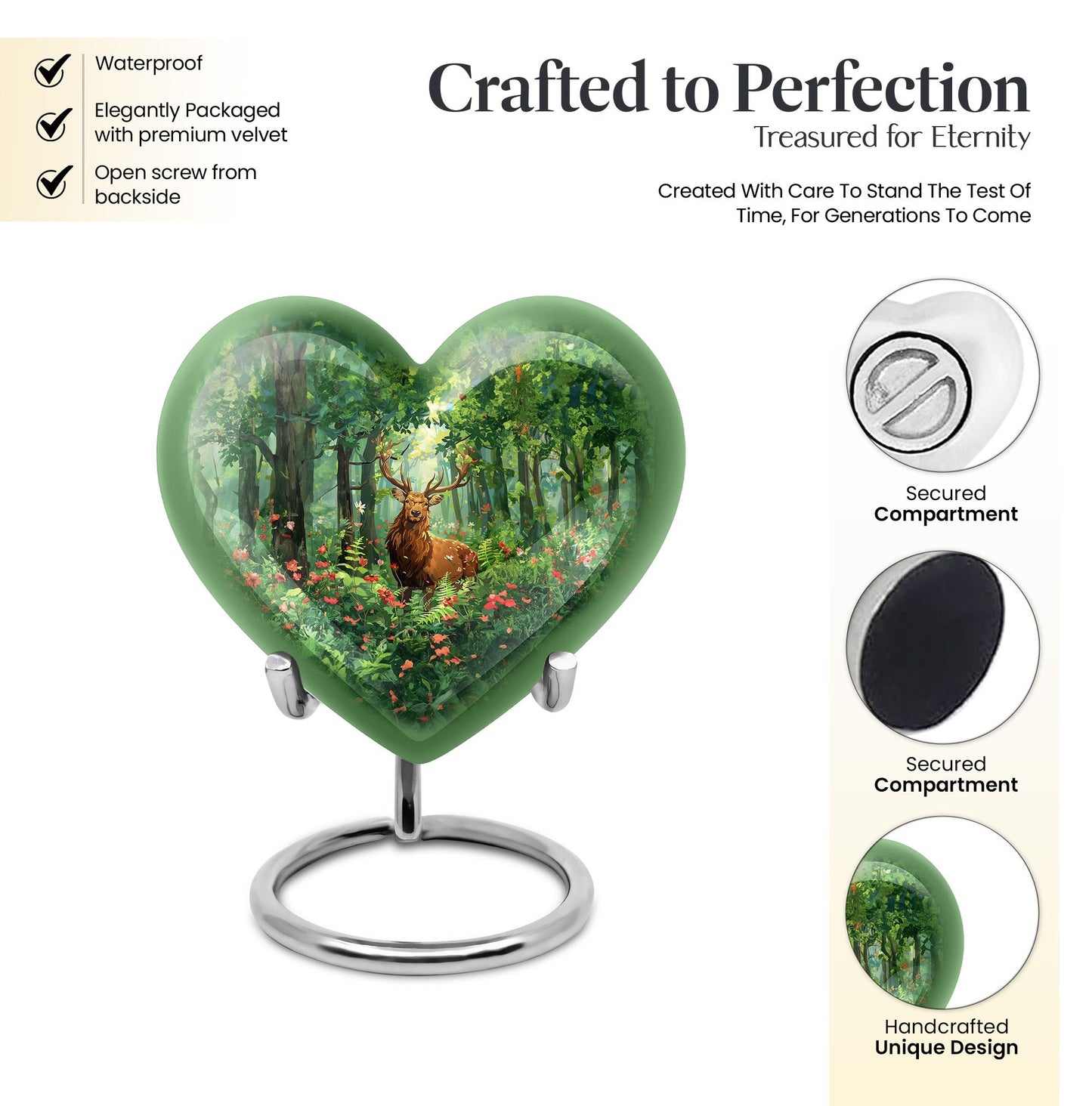 Engraved Hearts themed deer memorial urn