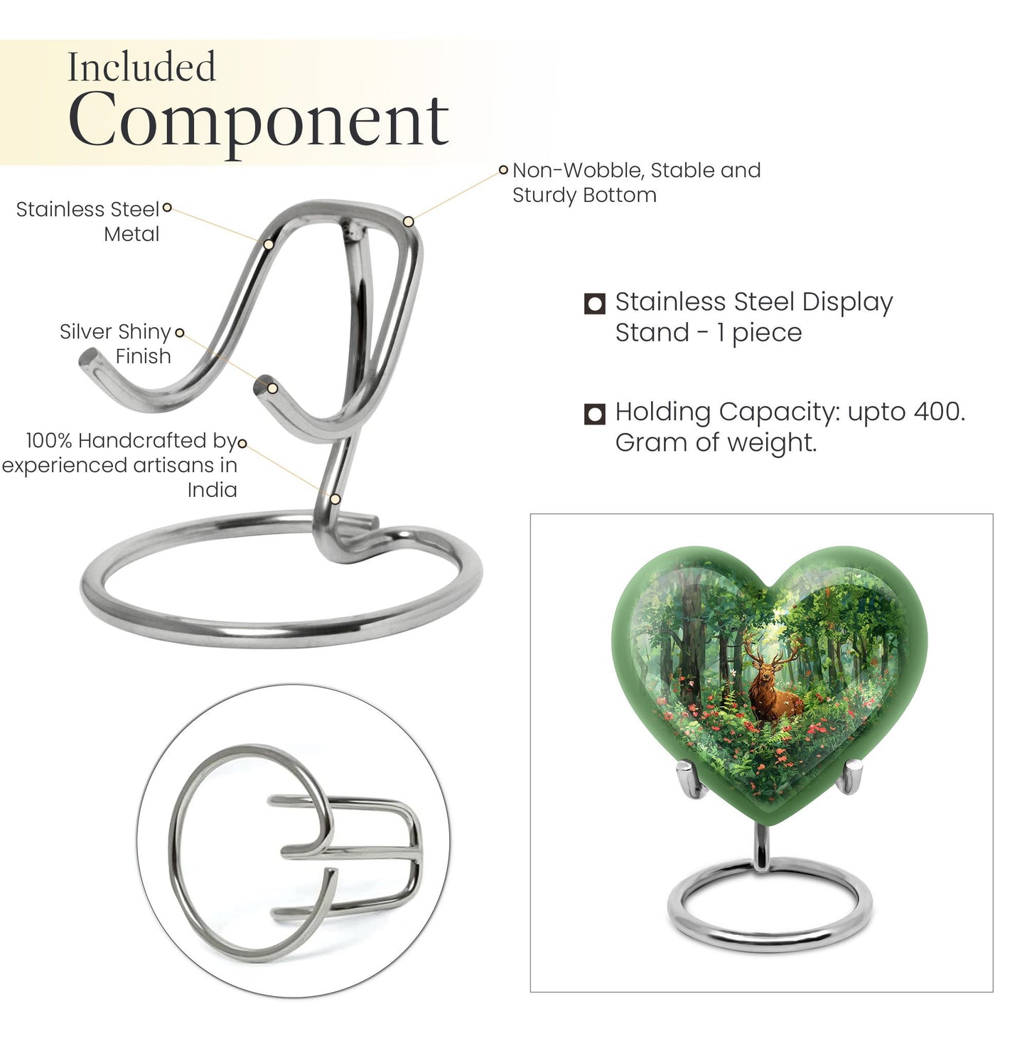Engraved Hearts themed deer memorial urn