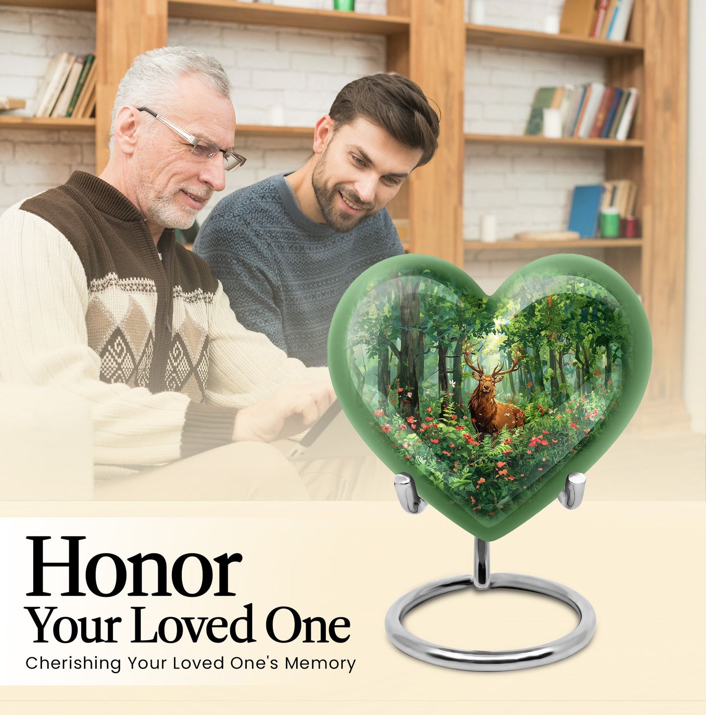 Engraved Hearts themed deer memorial urn