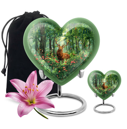 Engraved Hearts themed deer memorial urn