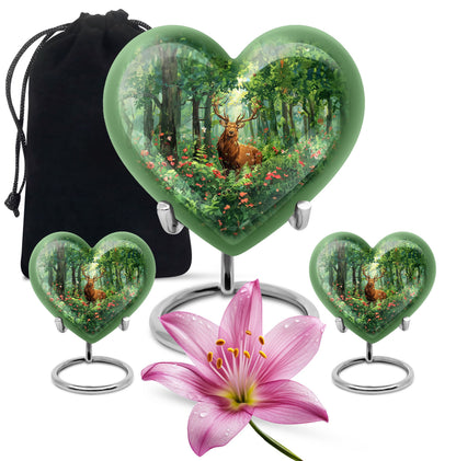 Engraved Hearts themed deer memorial urn