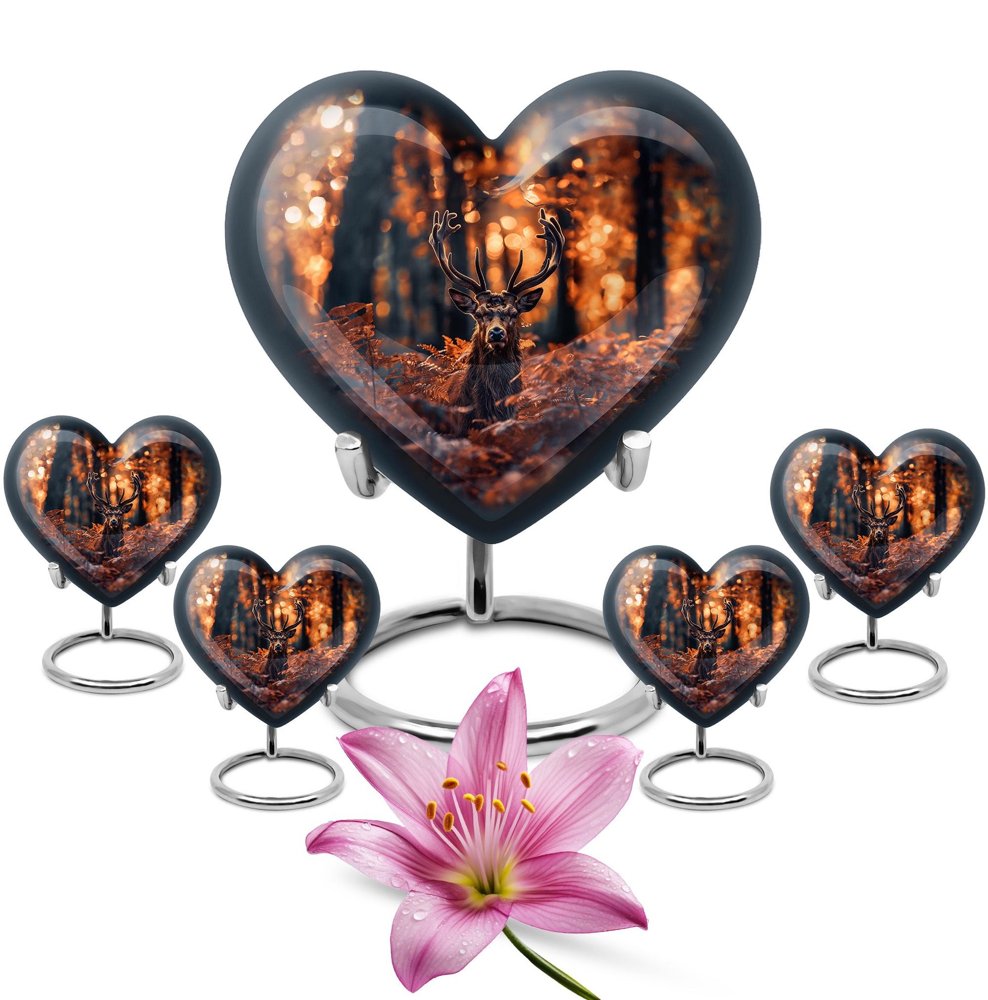 Deer Theme Large Urn With 4 Keepsake Urn
