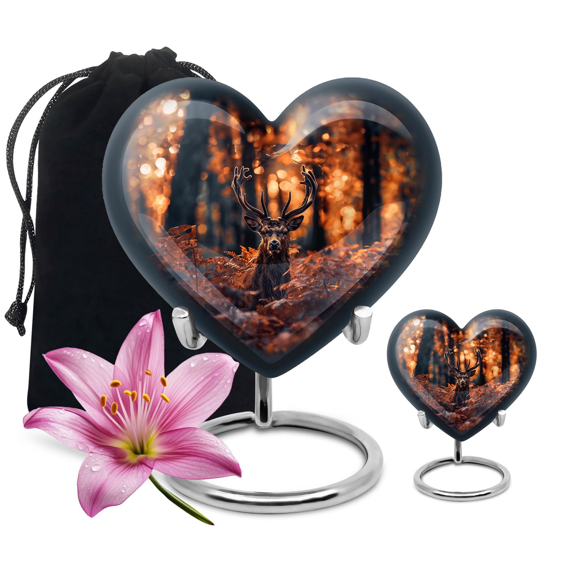 Deer Theme Large Urn With 1 Keepsake Urn