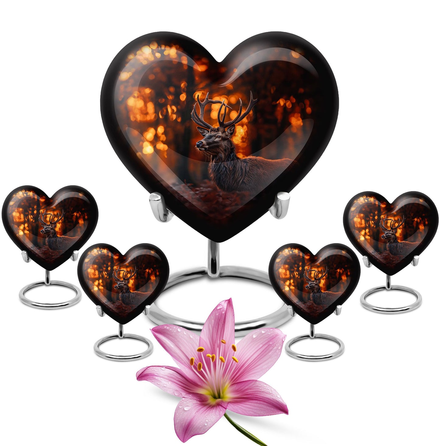 Deer Theme Large Urn With 4 Keepsake Urn
