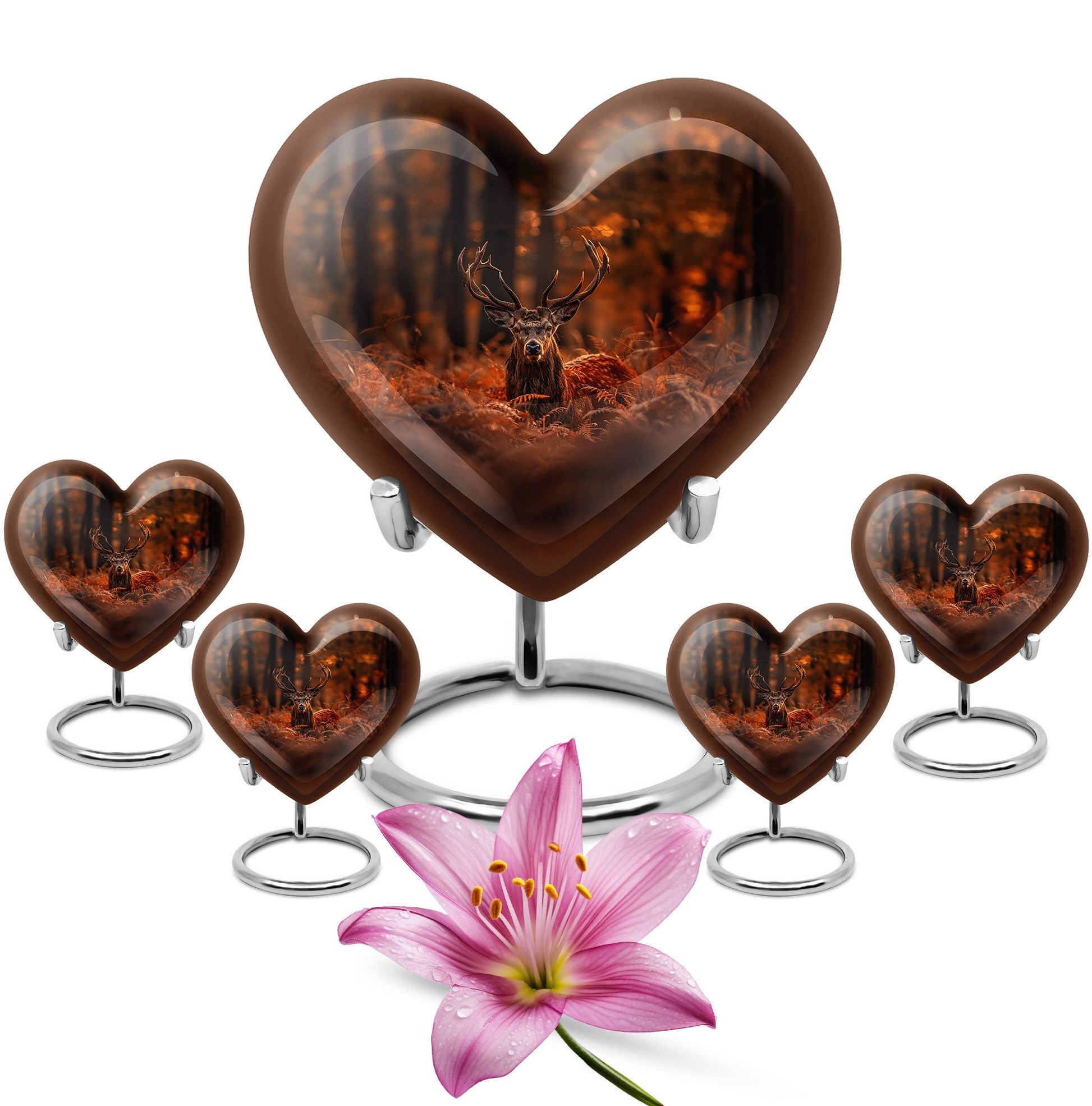 Heart-shaped deer urn, 10-inch aluminium 