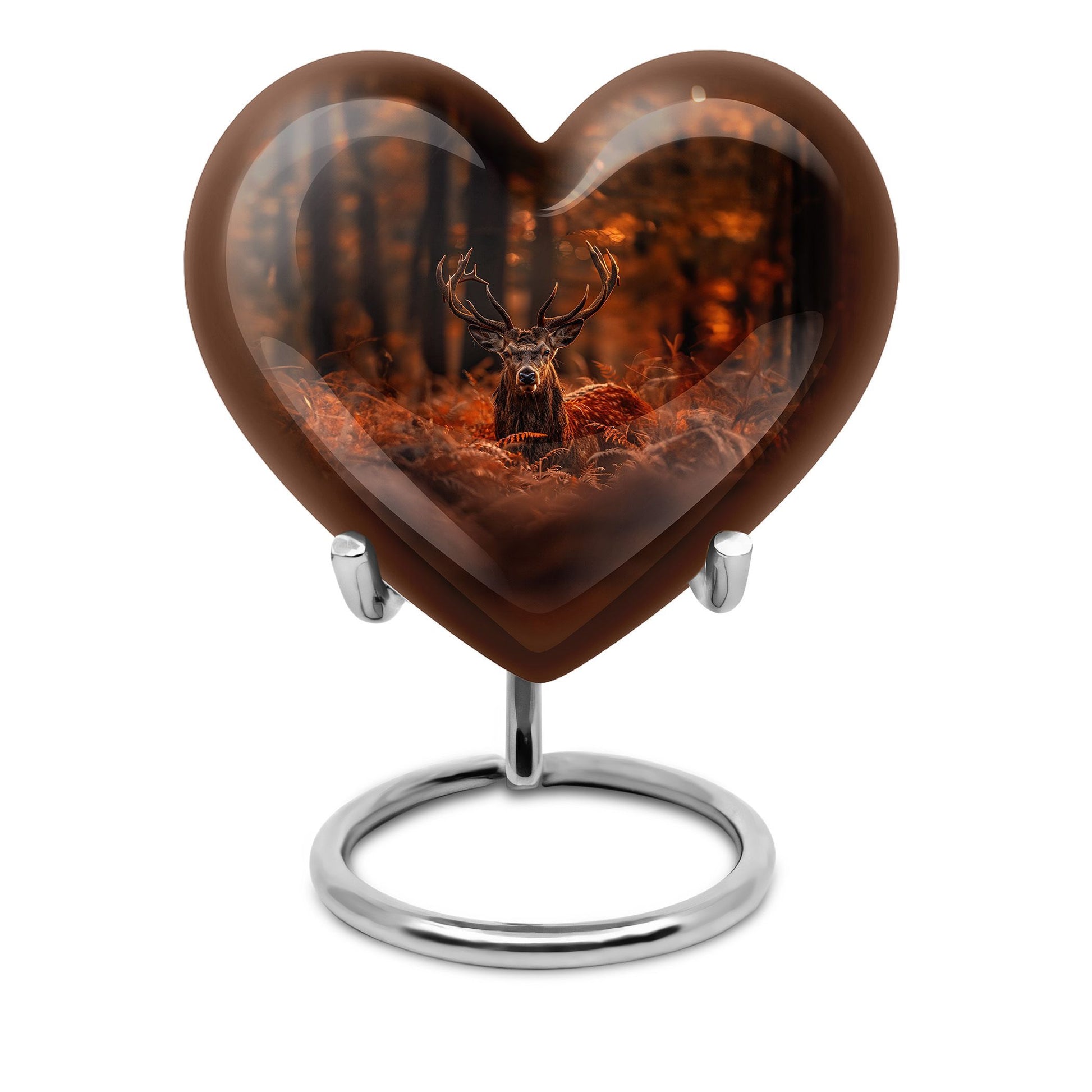 Heart-shaped deer urn, 10-inch aluminium 
