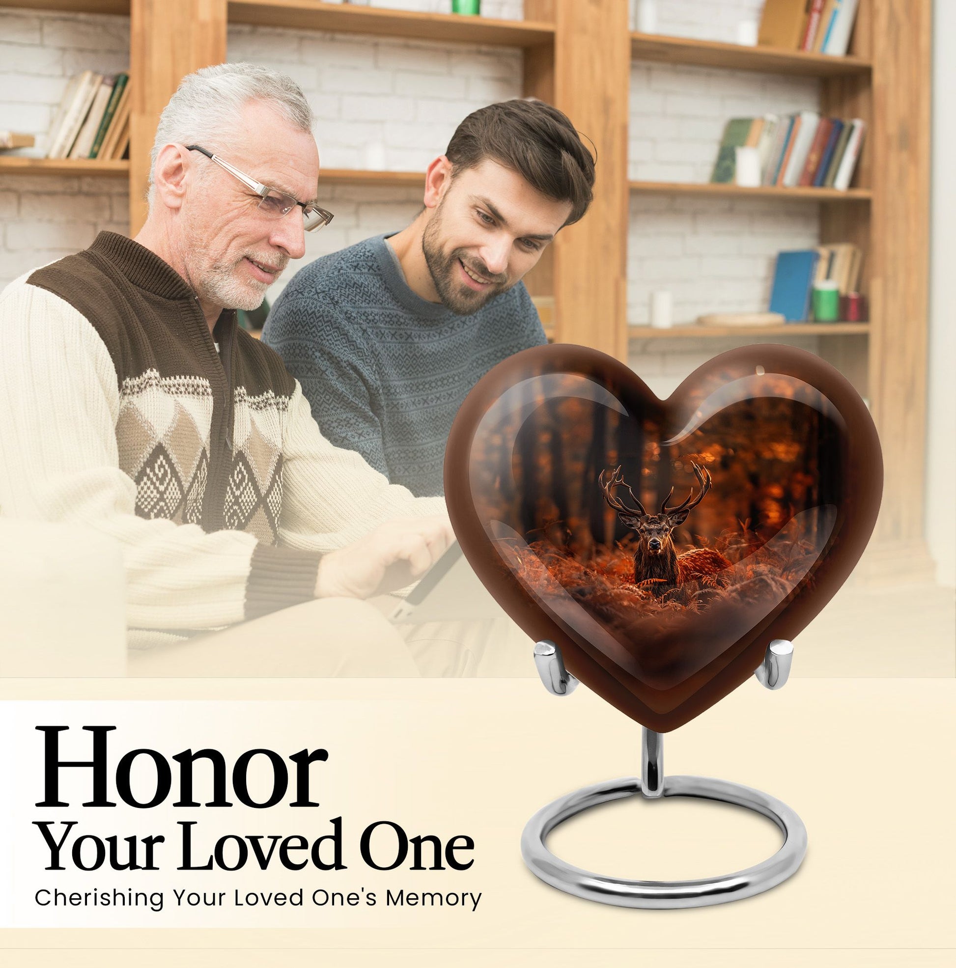 Heart-shaped deer urn, 10-inch aluminium 