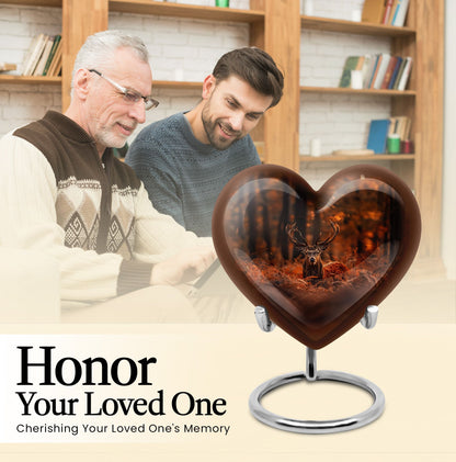 Heart-shaped deer urn, 10-inch aluminium 