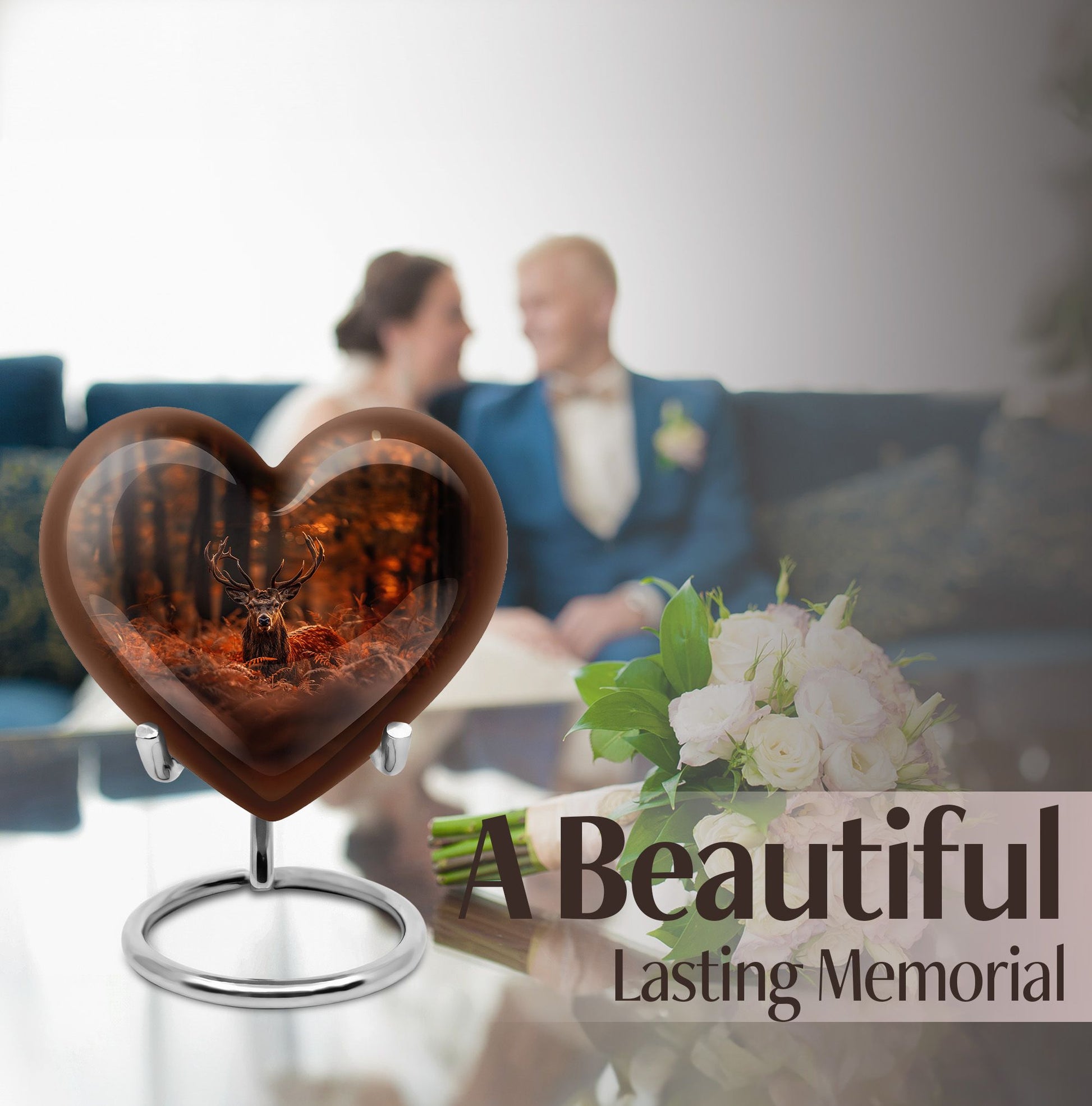 Heart-shaped deer urn, 10-inch aluminium 