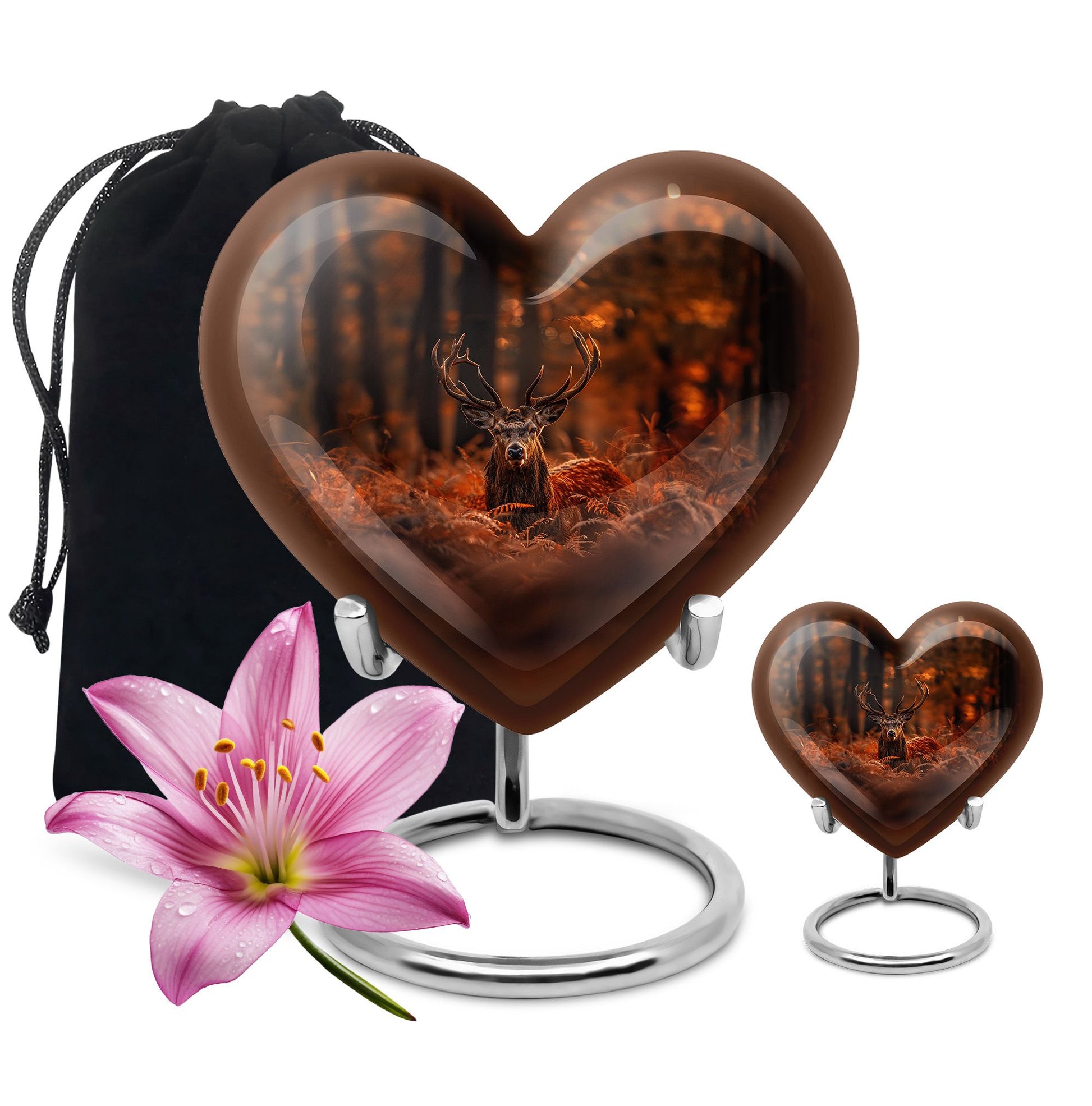 Heart-shaped deer urn, 10-inch aluminium 