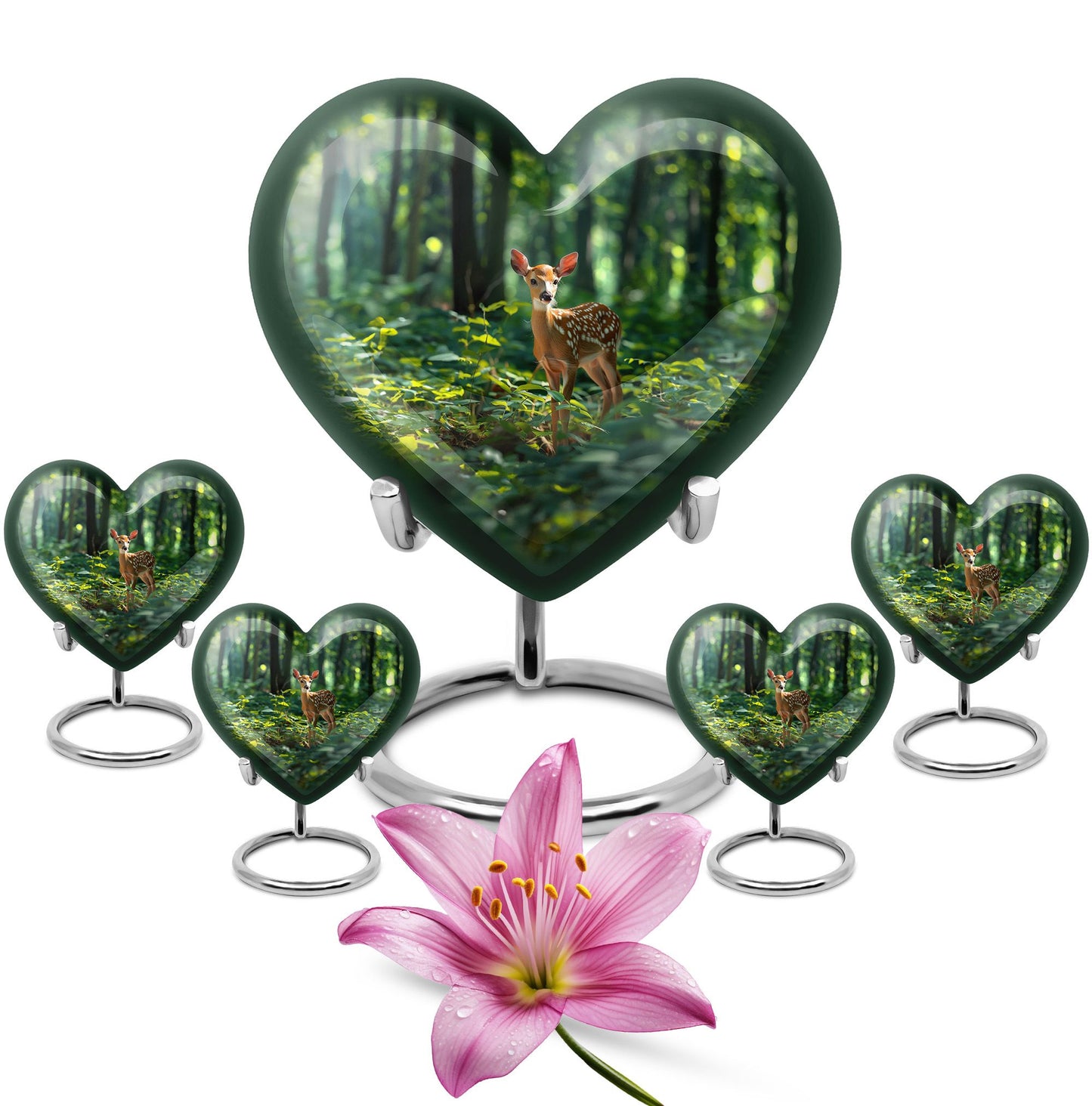 Deer Theme Large Urn With 4 Keepsake Urn
