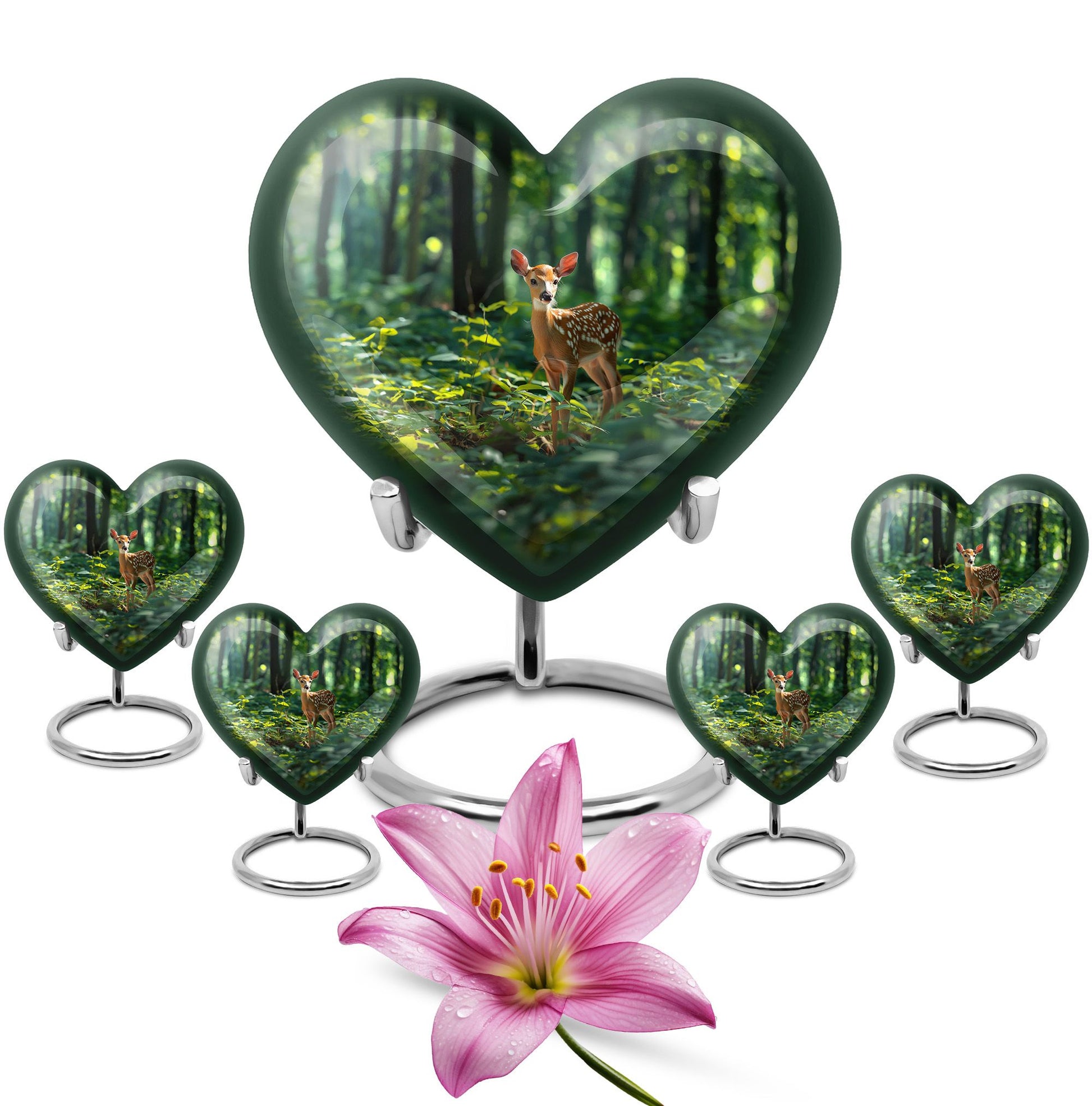Deer Theme Large Urn With 4 Keepsake Urn