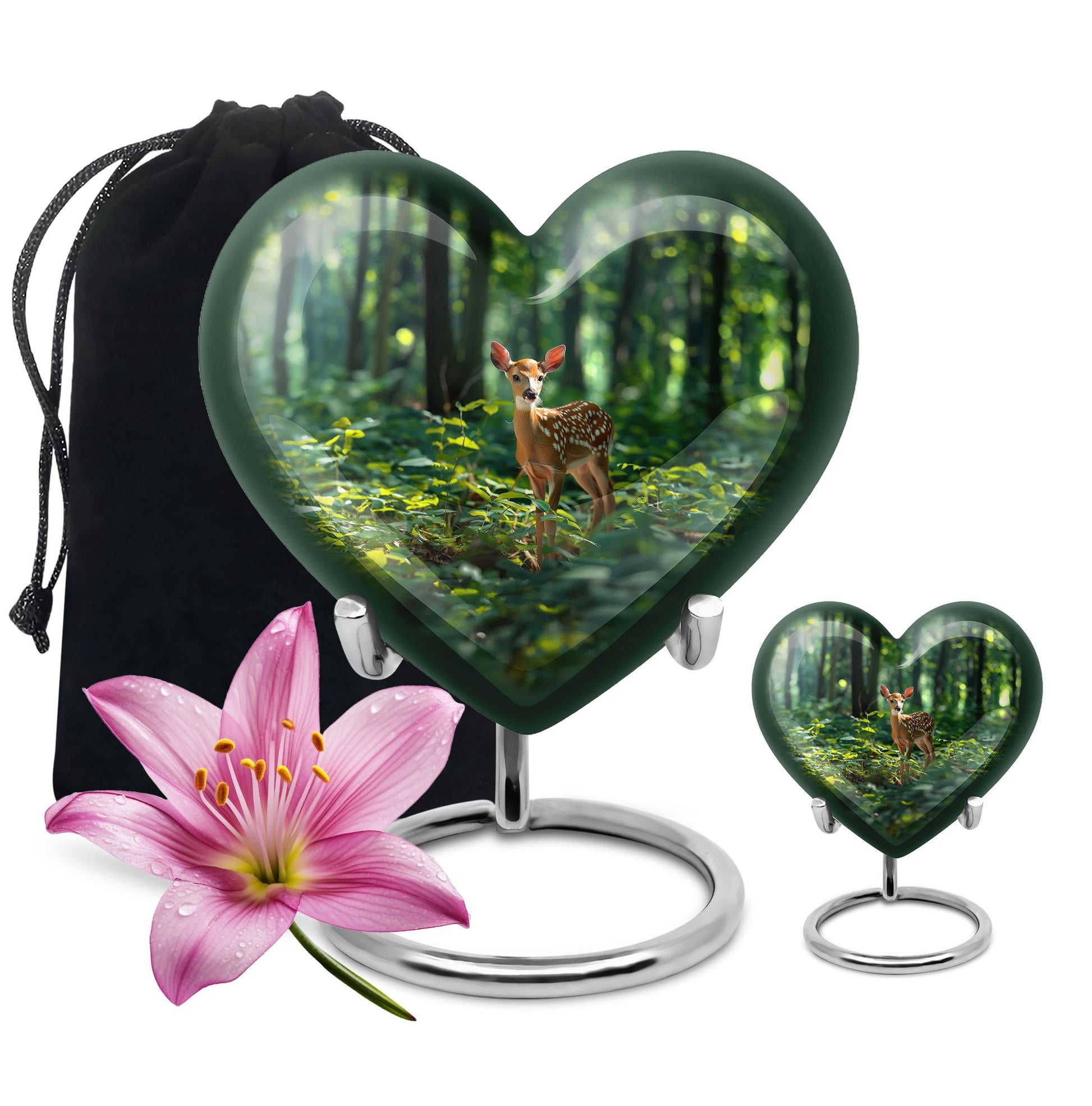 Deer Theme Large Urn With 1 Keepsake Urn