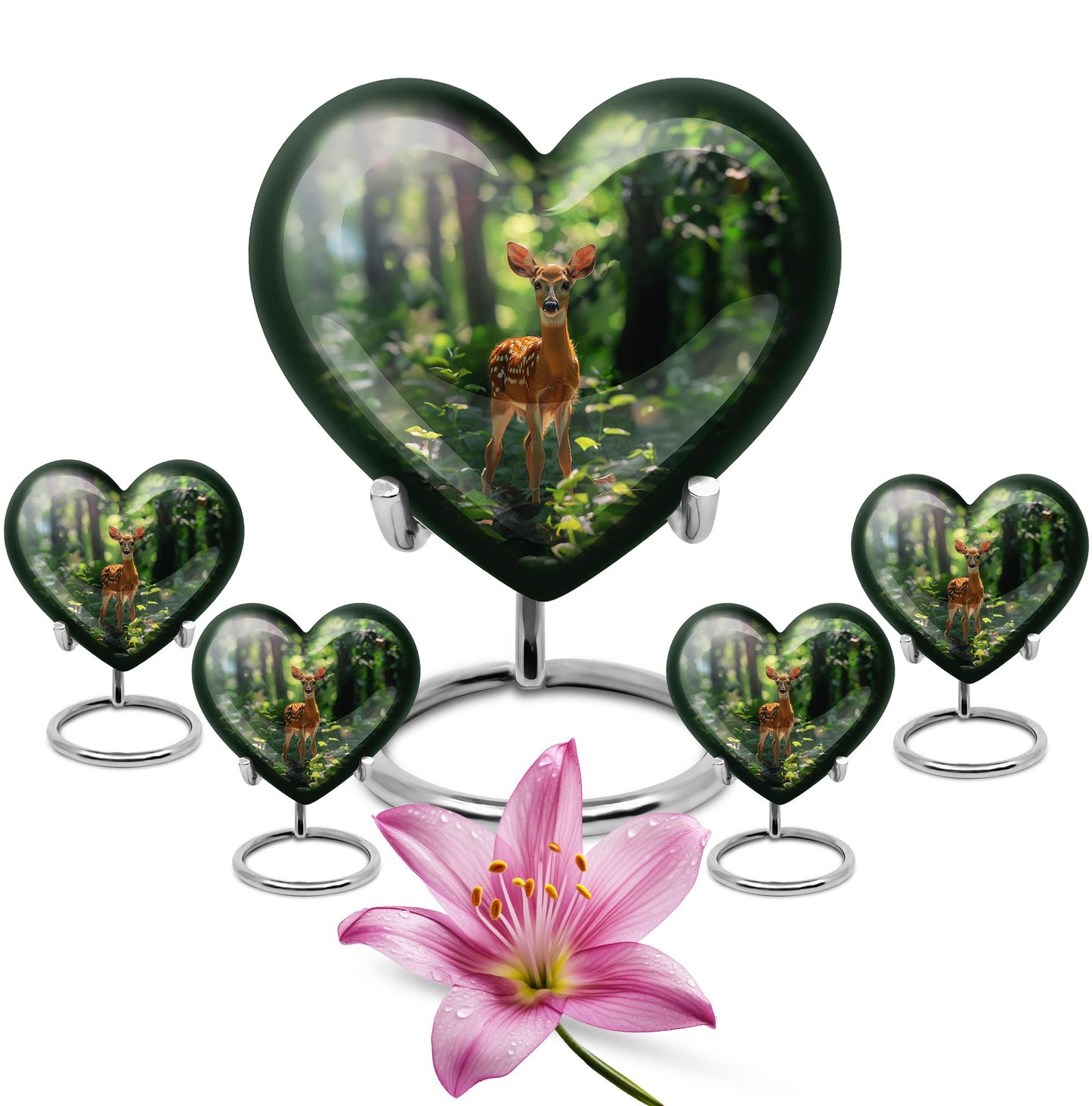 Deer Theme Large Urn With 4 Keepsake Urn
