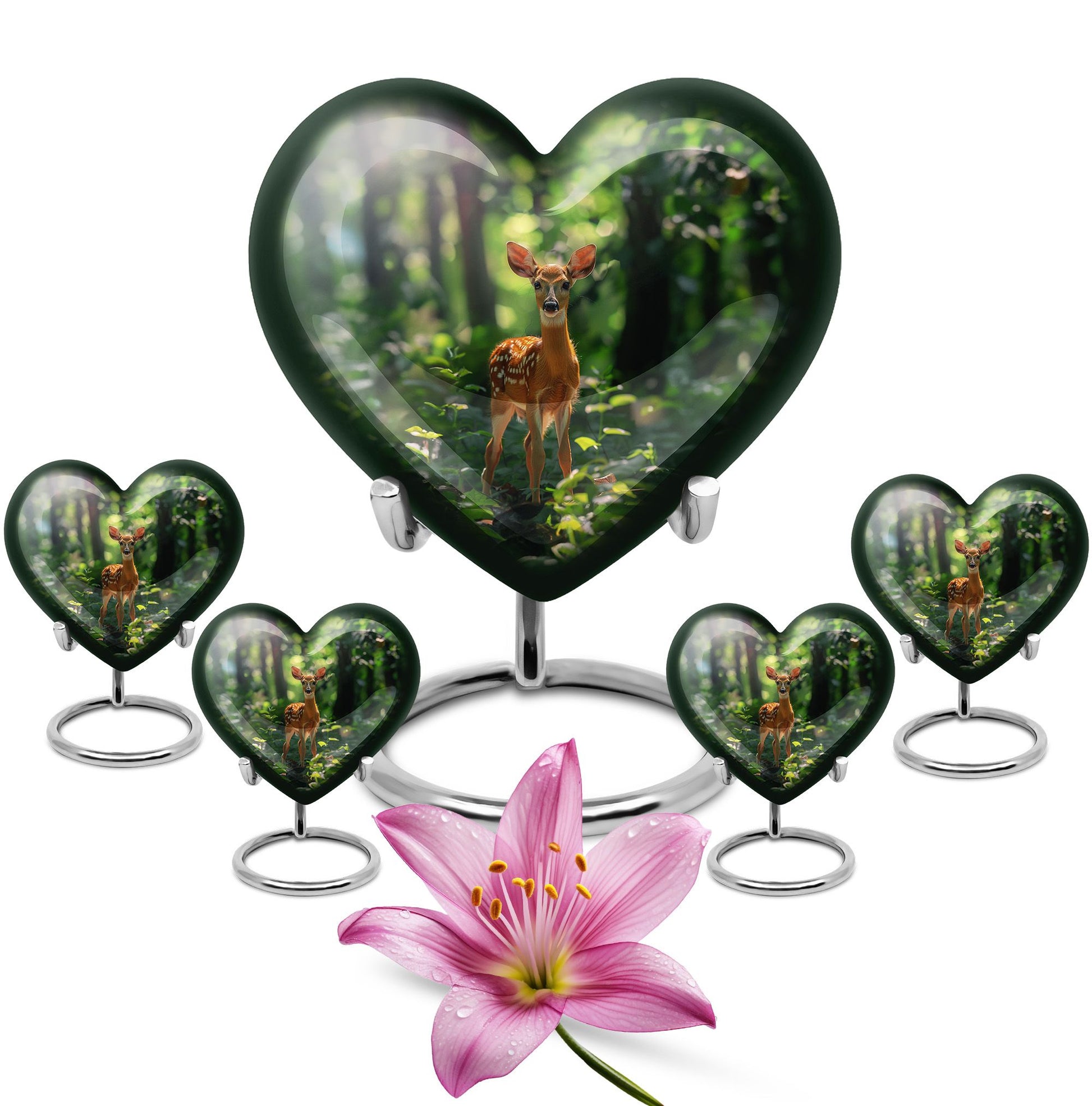 Deer Theme Large Urn With 4 Keepsake Urn