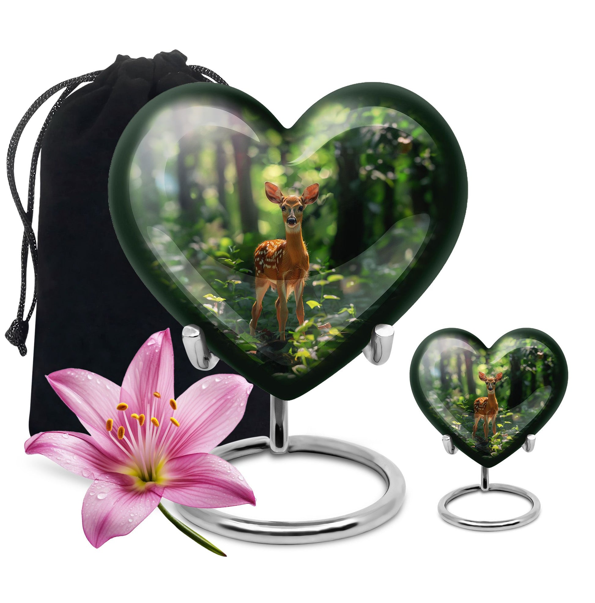 Deer Theme Large Urn With 1 Keepsake Urn