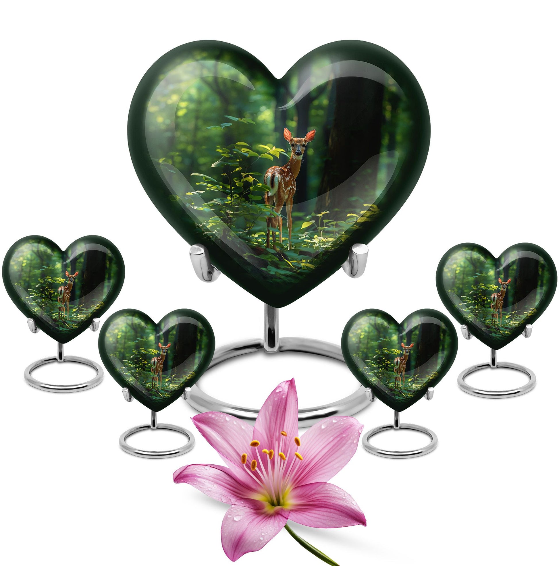 Deer Theme Large Urn With 4 Keepsake Urn