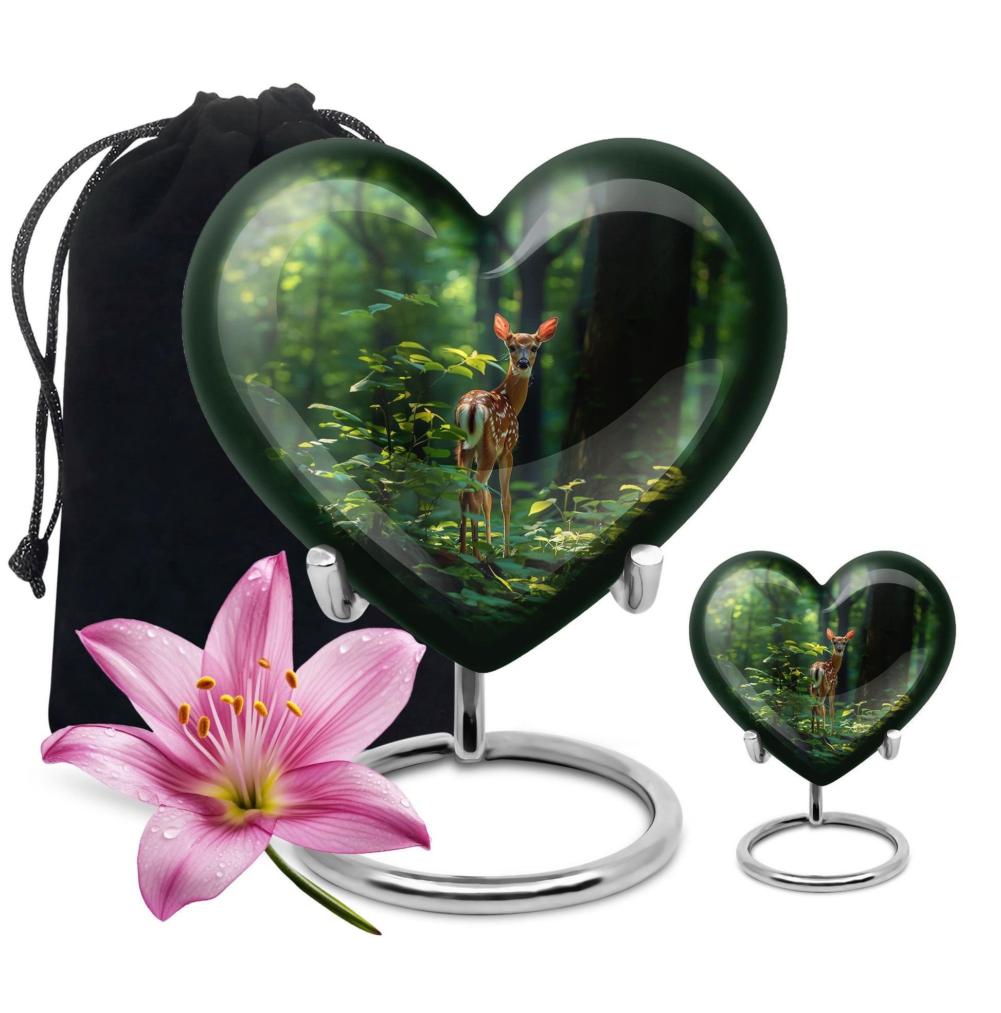 Deer Theme Large Urn With 1 Keepsake Urn
