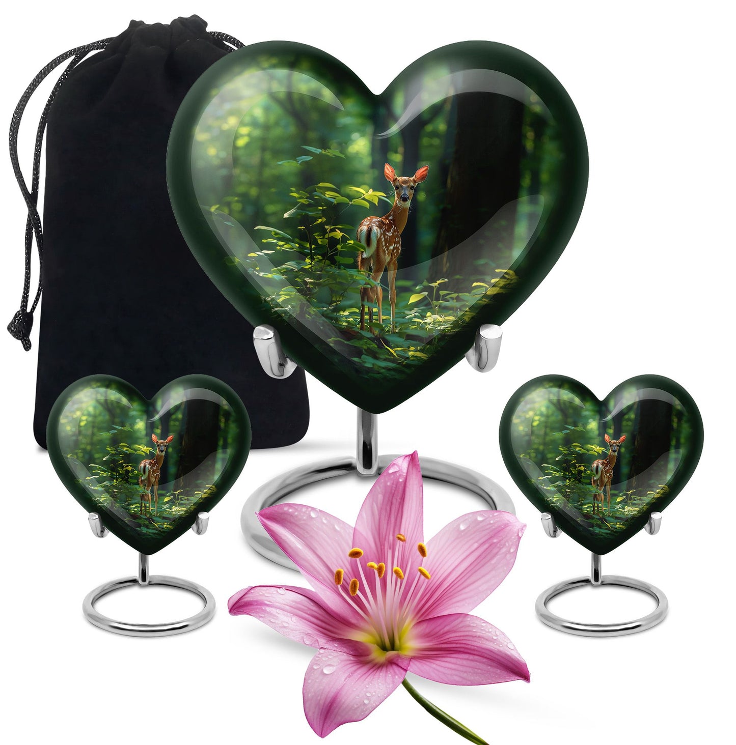Deer Theme Large Urn With 2 Keepsake Urn