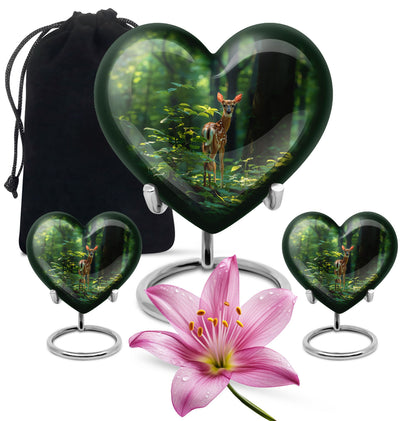 Deer Theme Large Urn With 2 Keepsake Urn