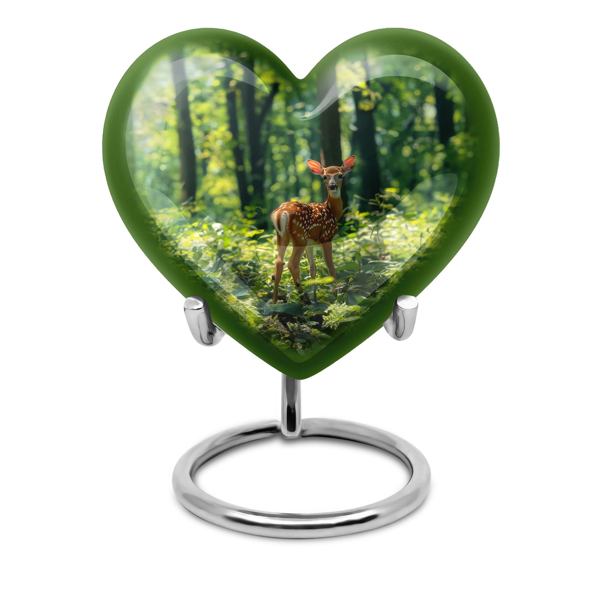 10 inch deer-themed heart urn for ashes, with personal engraving