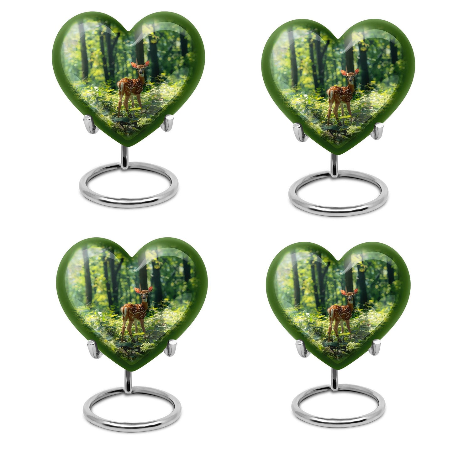 10 inch deer-themed heart urn for ashes, with personal engraving