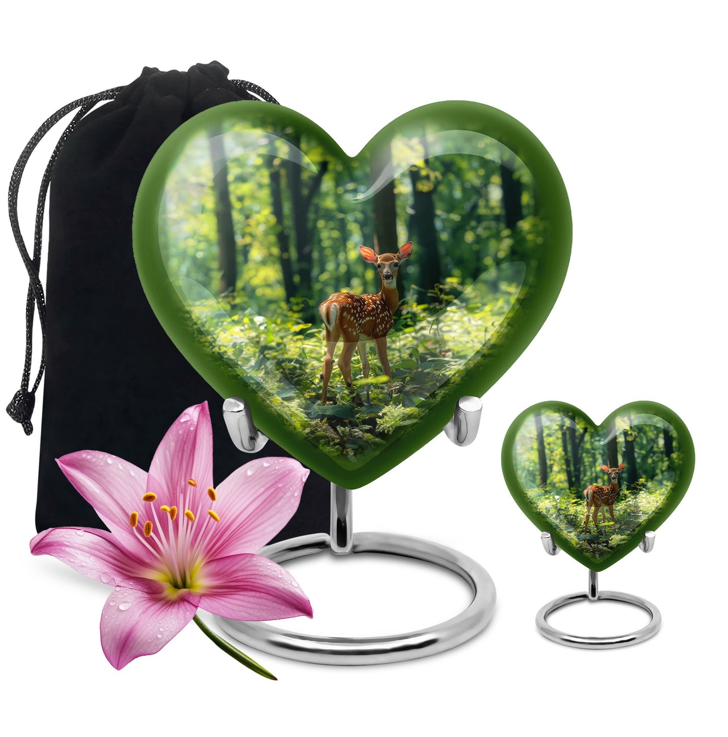 Deer Theme Large Urn With 1 Keepsake Urn