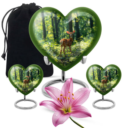 Deer Theme Large Urn With 2 Keepsake Urn