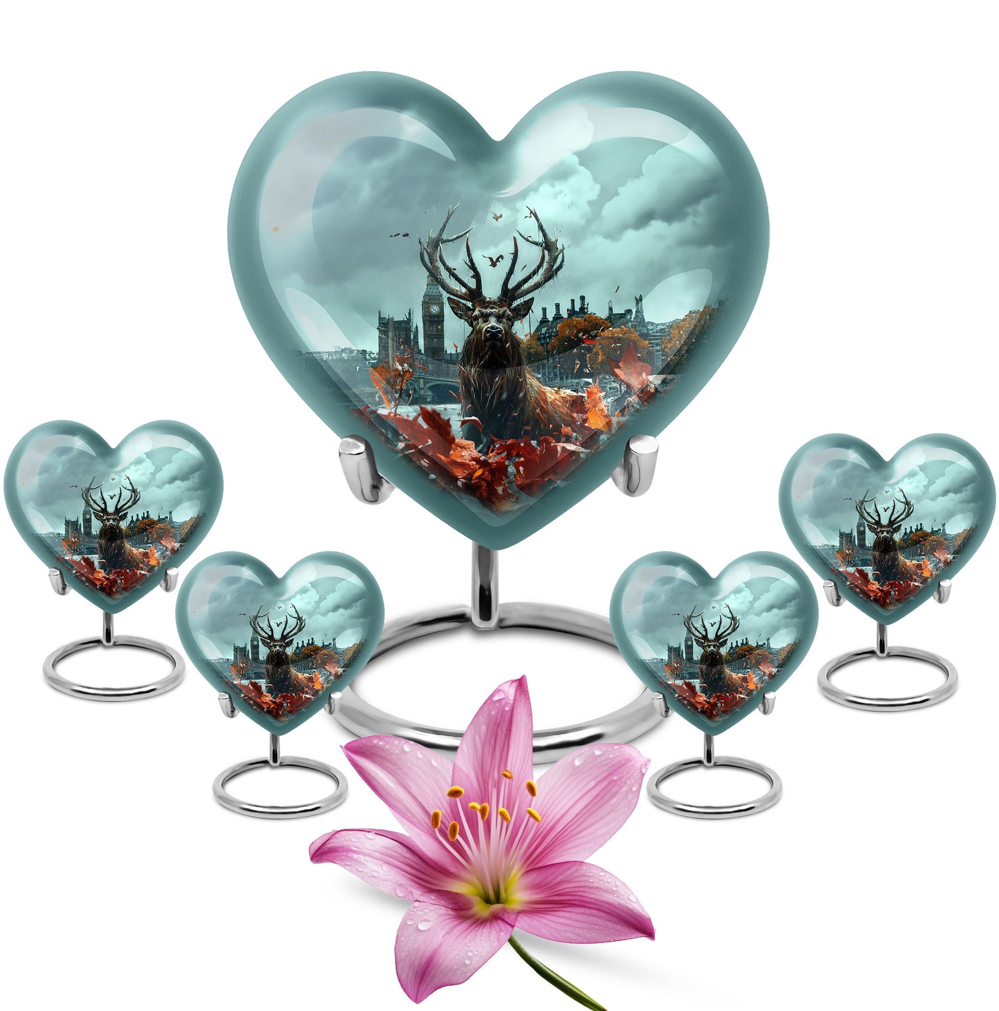 Deer Theme Large Urn With 4 Keepsake Urn