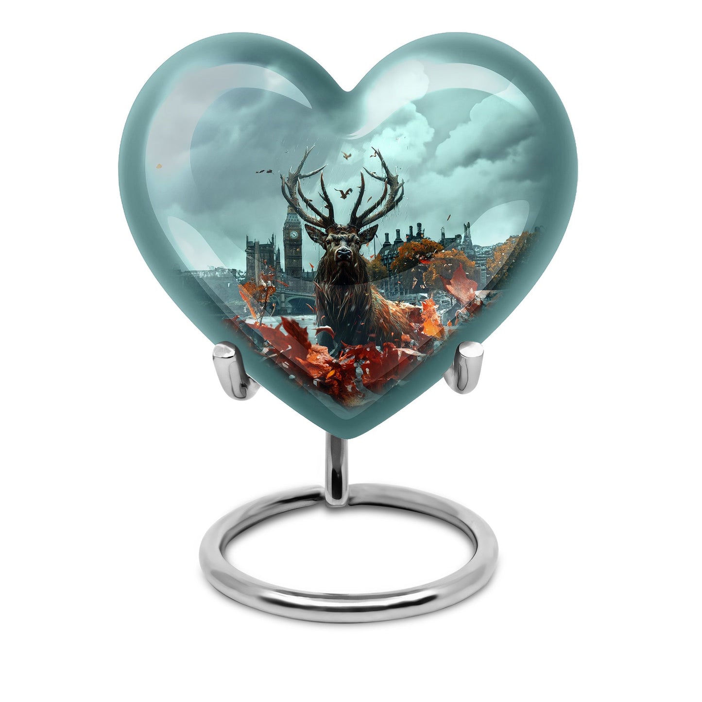 large funeral urn with deer theme