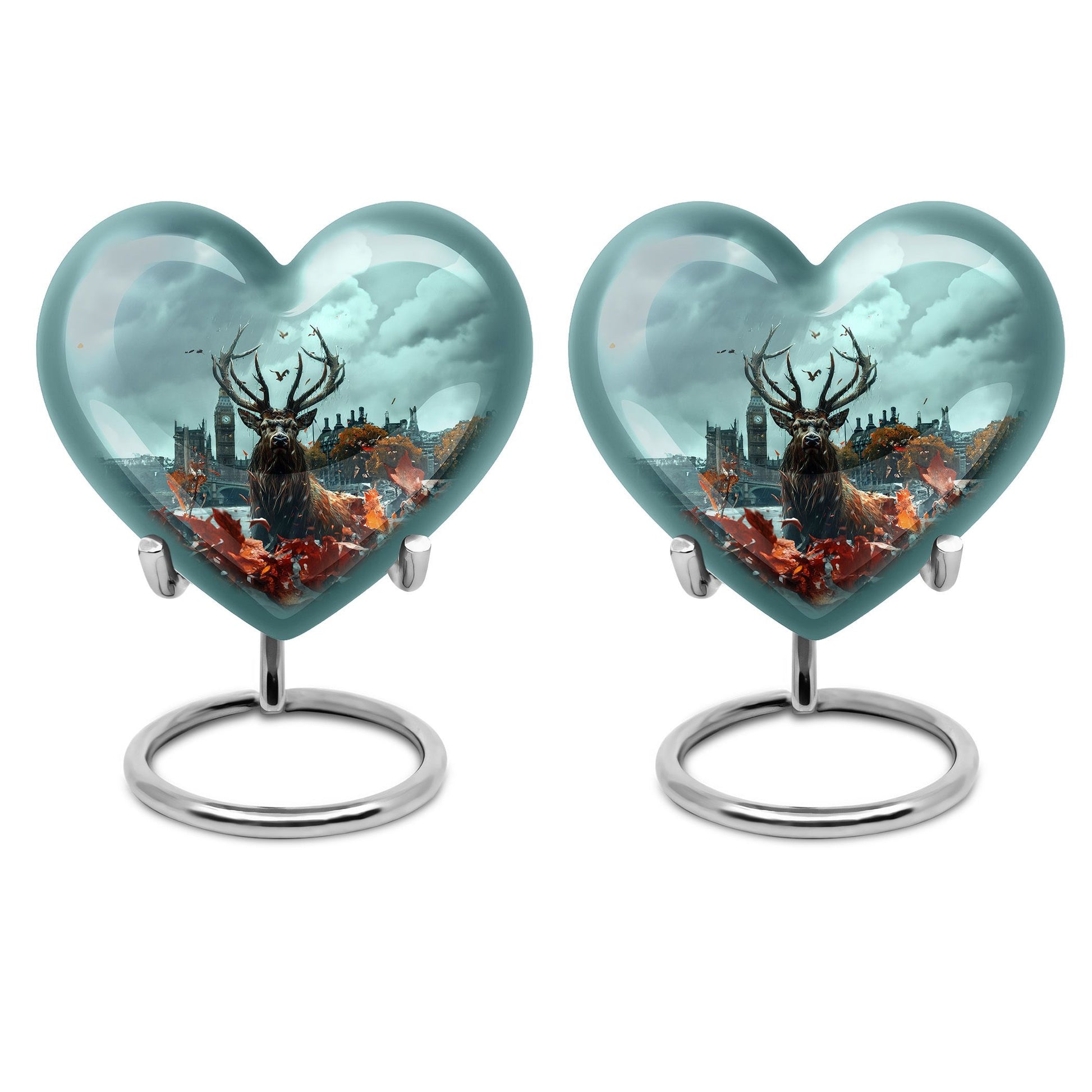 large funeral urn with deer theme