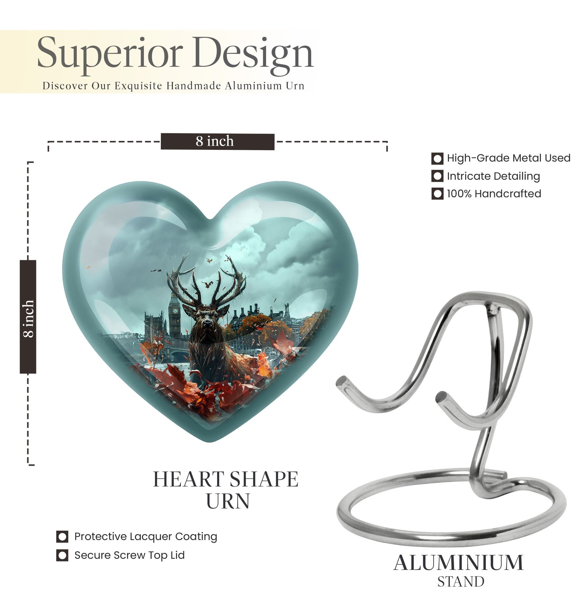 large funeral urn with deer theme