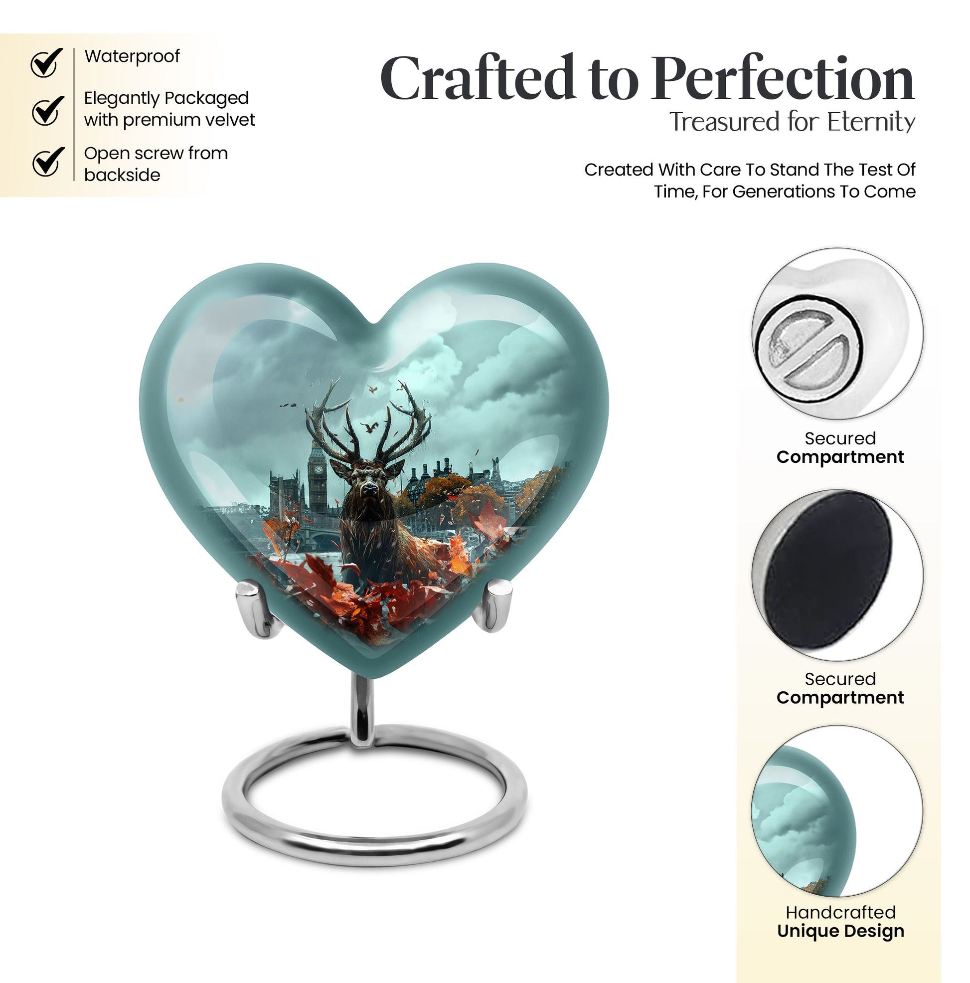 large funeral urn with deer theme