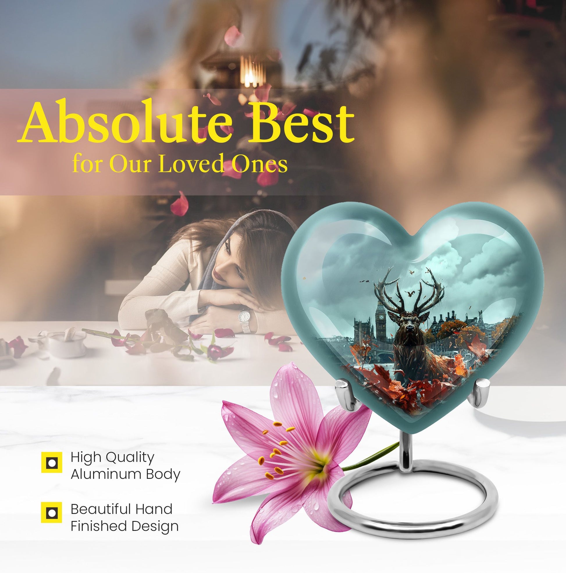 large funeral urn with deer theme