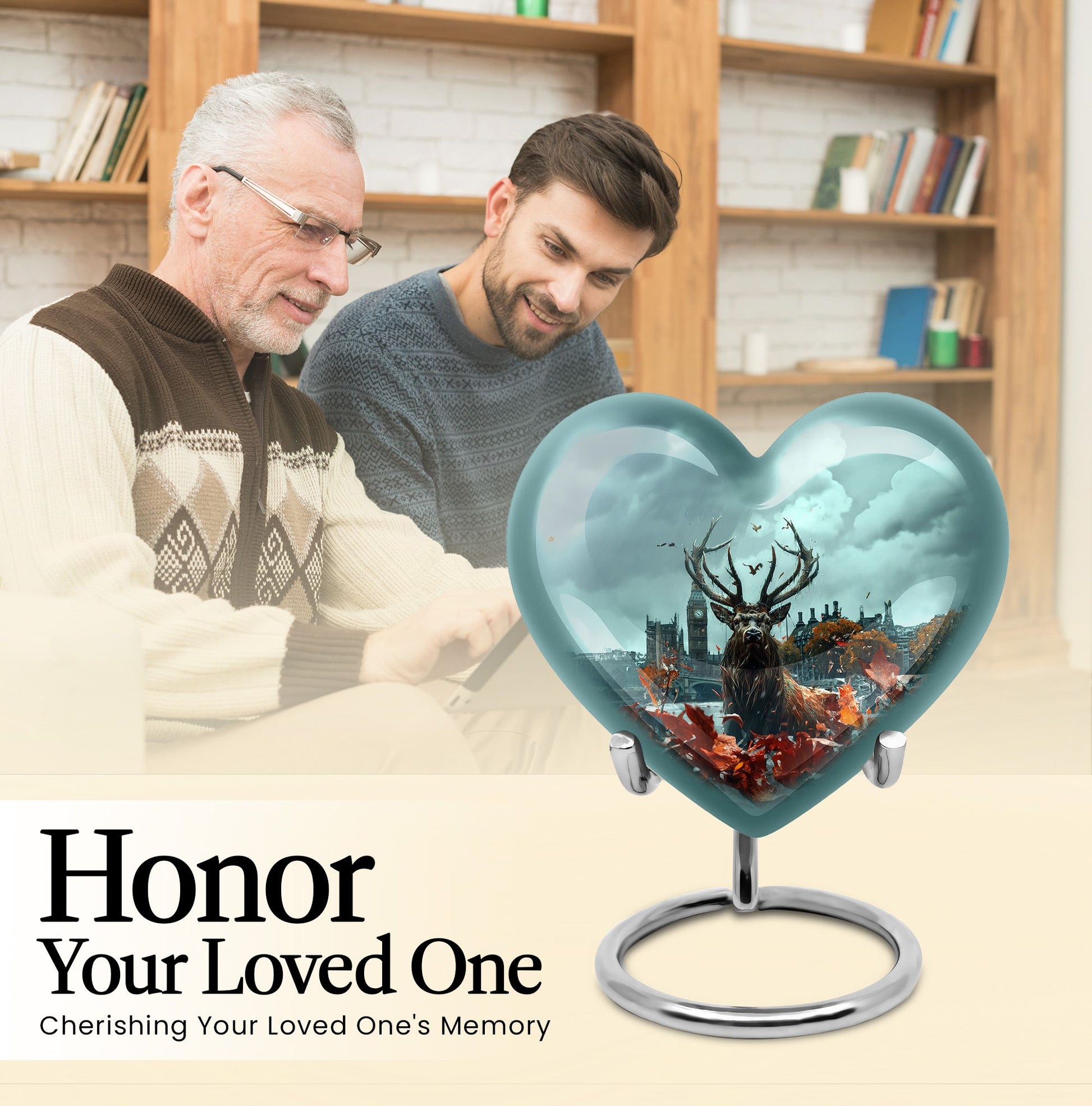 large funeral urn with deer theme