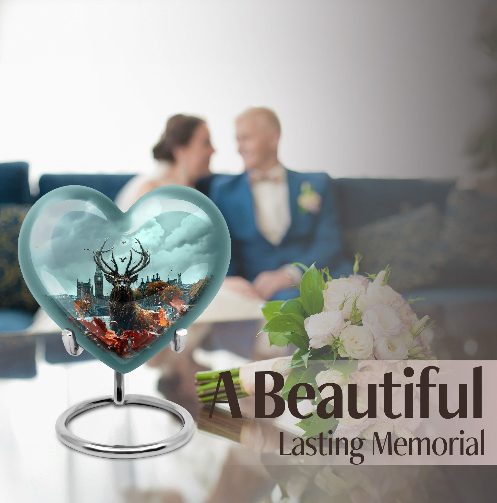 large funeral urn with deer theme