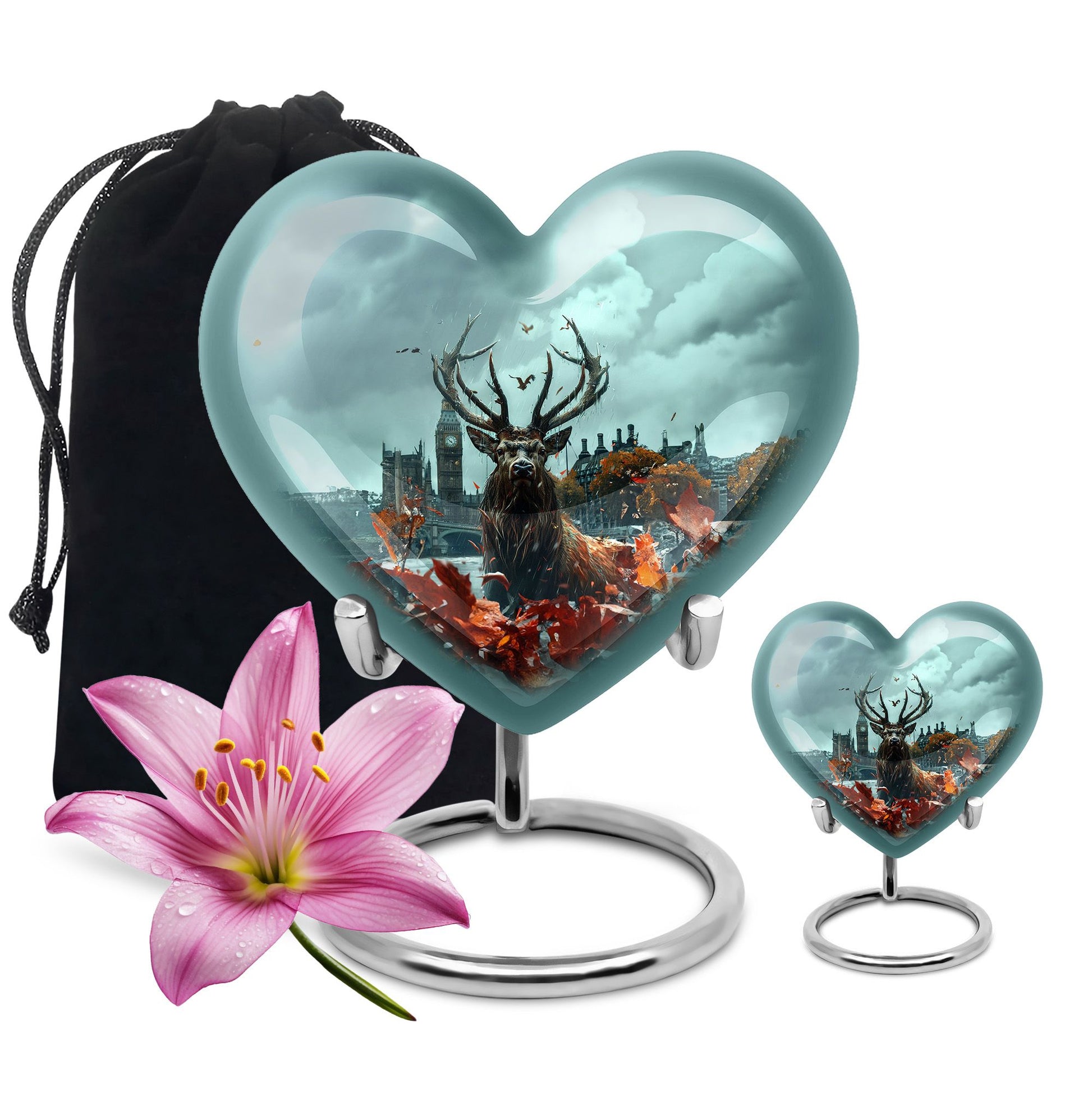 large funeral urn with deer theme