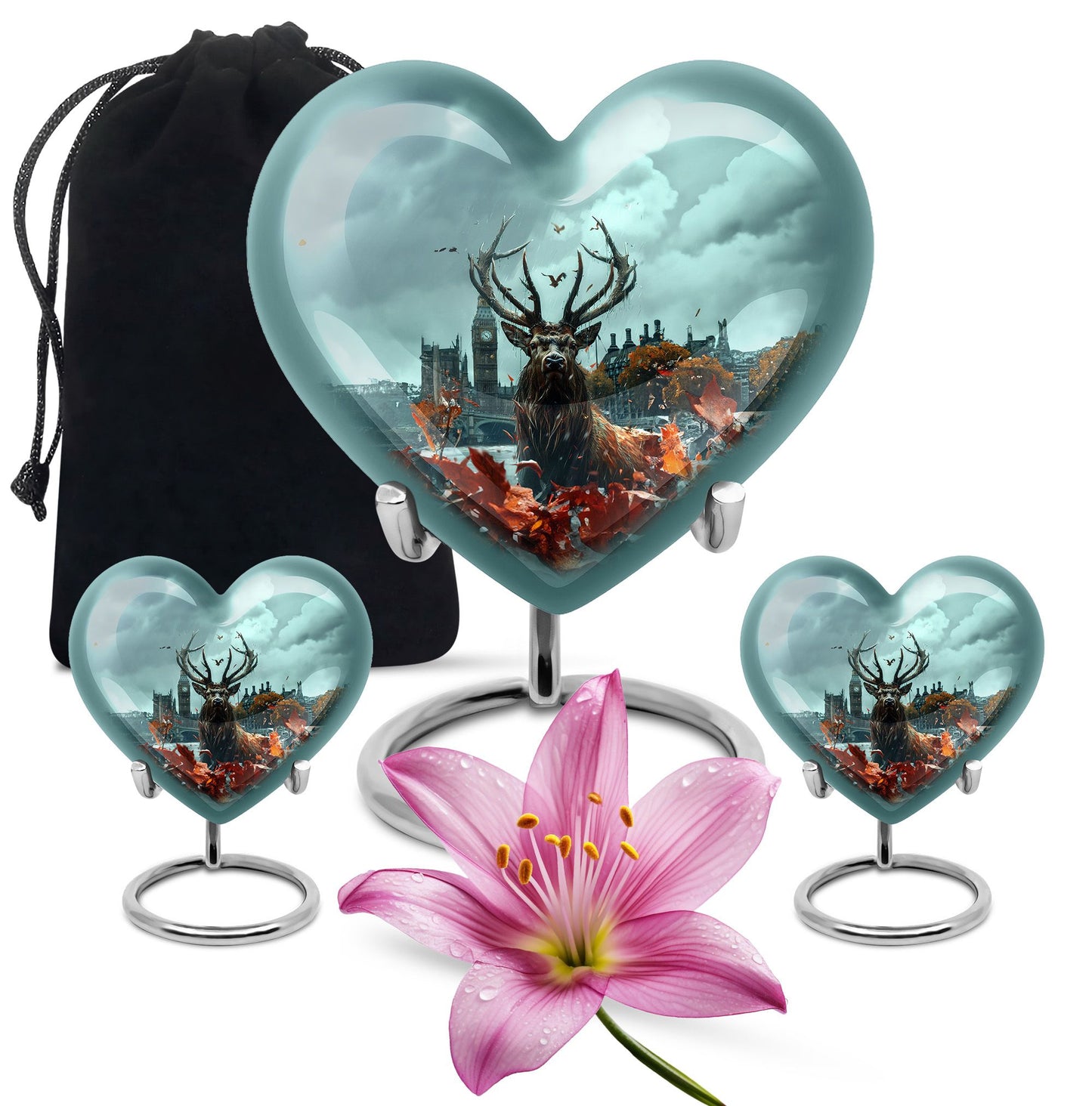 Deer Theme Large Urn With 2 Keepsake Urn